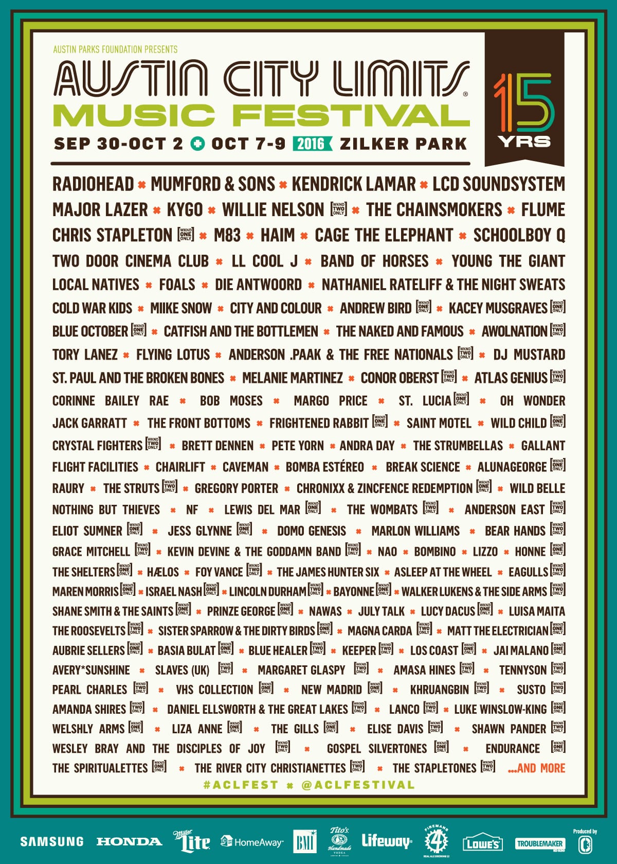 2016 ACL Music Festival Lineup Announced Do512 Family